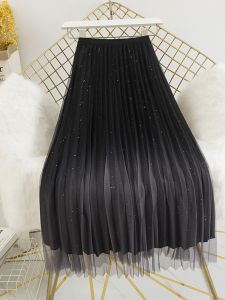 Two-Way Wear Gold Velvet Gradient Color Half-length Skirt Womens Spring Autumn Midi Fairy Tale Skirts High Waist Shiny Tulle Skirts