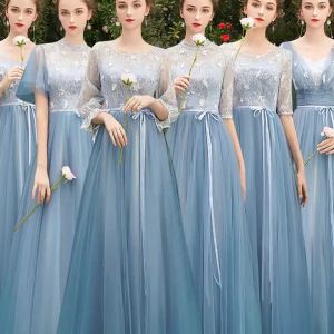 สีเทาสีฟ้าชุดราตรีชุดเพื่อนเจ้าสาว 2024 ชุดเพื่อนเจ้าสาวยาวชุดน้องสาวชุดงานเลี้ยงวันเกิด