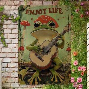 CIFbuy | CIFBUY Vintage Frog Guitarist Enjoy Life Rustic Aluminum Wall Art Waterproof Durable Metal Sign for Home Bar Decor