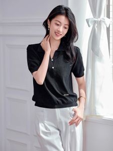 WANGGONGZHU | Ice Silk Knitted Summer Casual Thin Short Sleeve Polo Neck T-Shirt Womens Street Style Polyester Viscose Blend Regular Fit