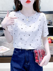 Pure Cotton White Womens T-shirt Summer New Style Simple Design Printed Short Sleeve Trendy Clothing Korean Style Commute