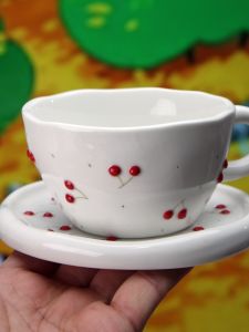 Cốc Cà Phê Sứ Thủ Công Họa Tiết Dâu Tây Và Mâm Xôi Tách Trà Chiều Cốc Cốc Sứ Tròn Hình Quả Lê Và Quả Mâm Xôi