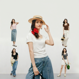 HOPESHOW | Design Pressed Slimming U-neck T-Shirt