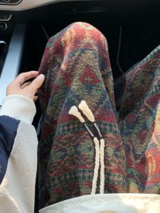 Knitted Casual Straight Leg Pants Mens Spring Autumn Vintage Floral Embroidery Dirt Style Comfortable Wear Resistant Trousers