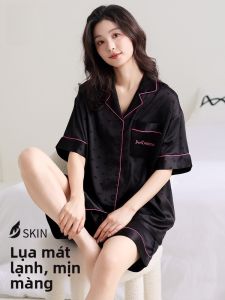 MiiOW | Áo ngủ lụa băng mùa hè thoáng khí tay ngắn quần ngắn mặc ở nhà ngoài trời thoải mái thoáng khí vải polyester dành cho nữ