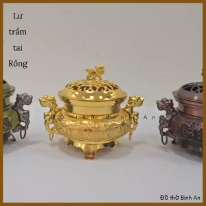 Lư hương mạ đồng xông trầm hương tạo hình tai Rồng tinh xảo - Đồ thờ Bình An - Decor Phong thủy