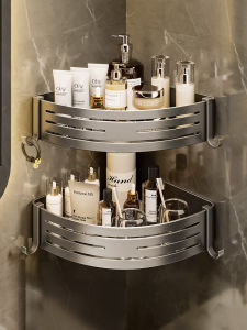 ROLONG | Gun Gray No-Drilling Space Aluminum Bathroom Shelf Corner Storage Rack