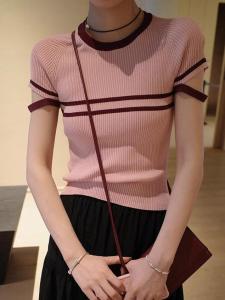 HUOLISI | Vintage Color Block Striped Short Sleeve Tee