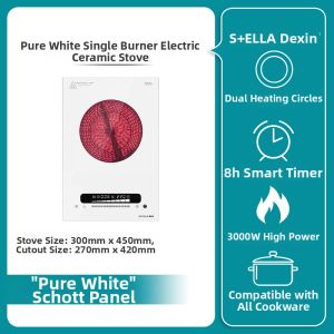 STELLA | White Embedded High Power Electric Ceramic Hob for Cooking Single Burner 3000W