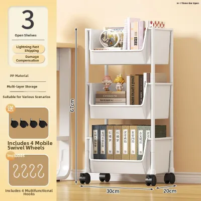 Wooden Book Storage Shelf Mobile Cart