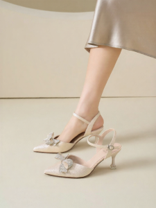 Josiny | Wedding Shoes High Heels Fine Heel Peep Toe With Bow