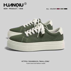 HuanQiu Mens Low-Top Casual Canvas Shoes Thick Sole Fashionable Sporty Versatile Flat Heel Board Shoes Autumn New Arrival