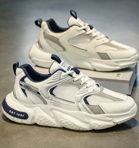 Mens Summer Sport Shoes Ultra-light Shock-absorption Running Shoes Breathable Low-top Round-toe Rubber Outsole Fashionable Dad Sneakers