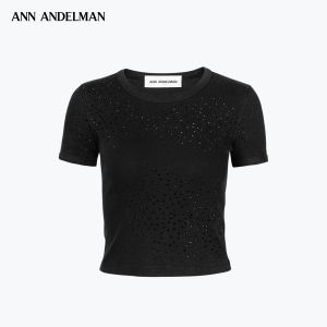 ANN ANDELMAN | Sparkling Rhinestone Short Sleeve Slim Fit Casual Commuter T-Shirt