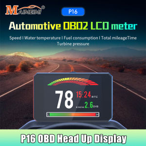 P16 Head Up Display P16 Car OBD HUD OBD2 Head Up Display Car Projector Digital Speedometer Water Temp Speed Security Alarm