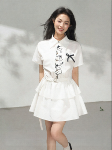 KEIKO | Cat Embroidery Designer Intellectual Sweet Style White Shirt Dress