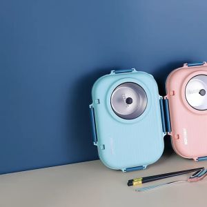 Thép Không Gỉ 304 Cách Nhiệt Hộp Cơm Tặng Bát Canh Di Động Hộp Cơm Cho Học Sinh 2 Lớp Hộp Bento Chia Hộp Cơm