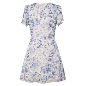 ชุดเดรสสั้นลายดอกไม้สไตล์ฝรั่งเศส Reformation สำหรับผู้หญิงวัย 18-29 ปี ฤดูใบไม้ผลิและฤดูร้อน กระโปรงทรงเอ แขนสั้น คอตั้ง