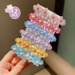12/24pcs Kidsrens Rainbow Color Cute Flower Heart Small Hairpin