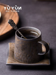 Yunyuan Japanese Style Gold Plated Ceramic Coffee Cup Set Creative Retro Mark Mug Tea Water Cup with Plate for Home Use