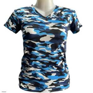 Ladies Small Fit V-Neck Camouflage Blouse Small Size Only - Camouflage pattern V-neck short sleeves fitted style casual wear.