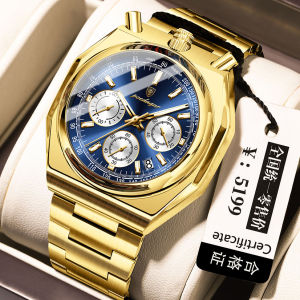 Top POEDAGAR luxury watch for men waterproof chronograph multifunctional stainless steel date polygonal gold watch