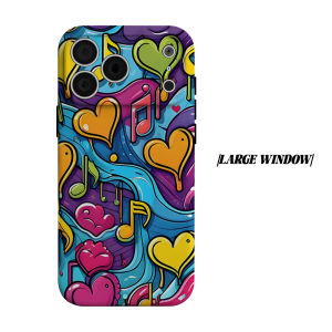 Colorful Music Heart Graffiti Phone Case for iPhone 18 17 16 15 14 13 12 11 Air Pro Max Plus Double-layer Cover
