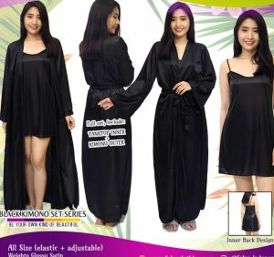 BAJU tidur wanita dewasa piyama kimono set tantop dress pendek satin glossy pakaian tidur busana wanita.