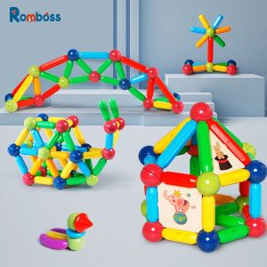 Romboss 26/48/78/101/136pcs Magnetic Constructor Blocks Set Building Block Game Big Size DIY Magnet Stick Rod Montessori Educational Toys For Children Gift