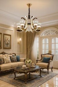 Good Jaya Lighting Lampu Gantung Crystal LED Minimalis 3 Warna Cahaya Cabang 6 Modern Elegan 9012