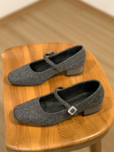 French Style Square Head Thick Heel Single Shoes Womens New 2025 Autumn Woolen Mary Janes Low Cut Shoes Fashionable Sweet