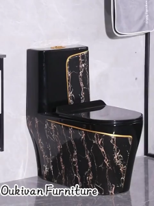 Ceramic Sitting Toilet With Bidet Siphonic Flush S-Trap Floor Drain High Quality Floral Pattern
