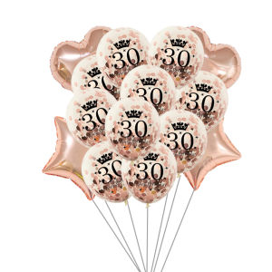 14pcs Rose Gold 30 40 50 60 Happy Birthday Latex Balloons Heart Star Balloons Adult Birthday Party Decoration 30th Birthday