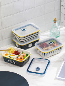 กล่องอาหารแบบแยกส่วนเซรามิกสไตล์ญี่ปุ่นพร้อมฝาปิดสำหรับนักเรียนและผู้อุปถัมภ์ รีดกล่องอาหารแบบอัตโนมัติ