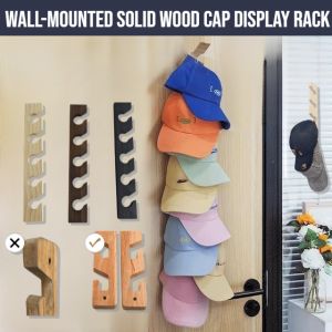 Wall-Mounted Solid Wood Cap Display Rack Hat Rack Hat Storage Rack Baseball Cap Rack Adjustable Hooks Hat Rack Hat Hang Hooks