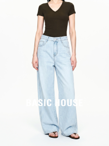 Basic House | Light Blue Tencel High Waist Drag Flare Jeans