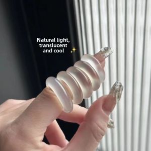 Natural Jade Ring White Moonlight Agate Female Design Emerald Gemstone Plain Ring Chinese Style Fashion Jewelry Accessories