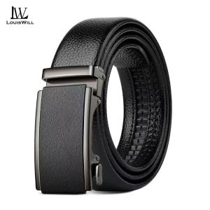 LouisWill Men’s Belt Business Leisure Belt Stylish Automatic Buckle Belt Second-layer Cowhide Waistband Youth Sports Pant Belt Stylish Simple Nice Waistband Durable Belt