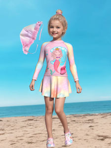 New Kids Swimsuit: Long Sleeve One-Piece Suit with Skirt Design Anti-Bees for Girls Aged 3-10