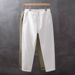 กางเกงขายาวทรงตรงผ้าฝ้ายลายพิมพ์ลายฤดูใบไม้ผลิและฤดูร้อนสำหรับผู้ชาย กางเกงขายาวทรงตรงทรงลำลอง กางเกงขายาวทรงตรง 9 ส่วน