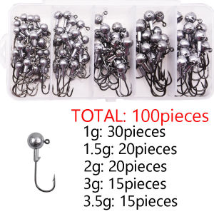 MrLurion 100pieces/box 1g 1.5g 2g 3g 3.5g round head jig fishhook deepwater crank wobbler fishing hook for soft worm lure baits