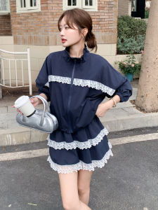 Korean Design Lace Splicing Jacket Skirt Two-Piece Set Autumn Collection Whole Outfit Age-Defying Long Sleeve Stand Collar