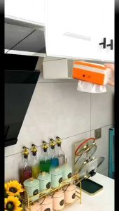 ที่ใส่กระดาษทิชชู่ในครัวกล่องเก็บกระดาษสติกเกอร์ติดผนังด้านล่างโต๊ะ