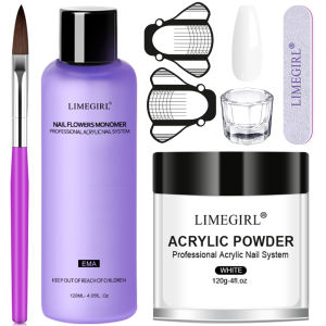 LIMEGIRL 120g Nail Acrylic Powder 120ml Liquid Monomer Kit Pink White Acrylic Powder Professional Nails Art 3D Carving Tools