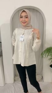 Kemeja Ruffle Wanita Kantor - Desain Polos & Lengan Panjang