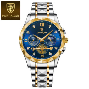 Đồng Hồ Đeo Tay Nam POEDAGAR Bằng Thép Không Gỉ Chức Năng Chronograph Máy Quartz Dạ Quang Kiểu Dáng Doanh Nhân Chống Nước Hiển Thị Số La Mã