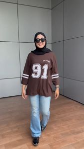 Aldira Oversize Jersey Wanita 91 Atasan Terbaru 2024 Kekinian / Kaos Oversize / Atasan Wanita
