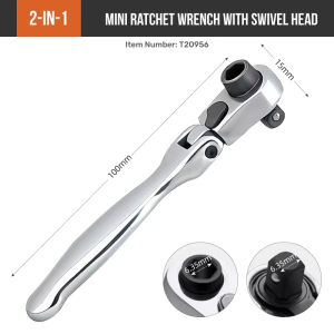 Hi-Spec 2 in 1 Mini Ratchet Wrench Flex Head 1/4 Inch CR-V Steel Double Ended Reversible Tool for Precision Home Auto Repair
