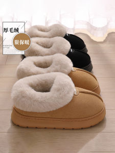 Dép Bông Đế Dày Lót Lông Cừu Mùa Đông 2025 Mới Cho Nữ Giày Đi Trong Nhà Giày Đi Ngoài Trời Đế EVA Gót Cao Giày Thoải Mái