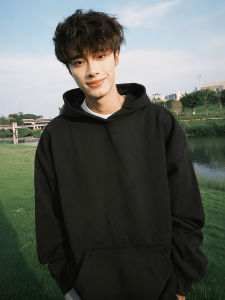 สีดำ หนักแน่น ทนทาน เสื้อฮู้ด สำหรับผู้ชาย ฤดูใบไม้ผลิ ฤดูใบไม้ร่วง 520 กรัม สไตล์อเมริกันไฮสตรีท ใส่ซ้อนกันได้ เสื้อแจ็คเก็ต สวมใส่สบาย ผ้าฝ้าย โพลีเอสเตอร์